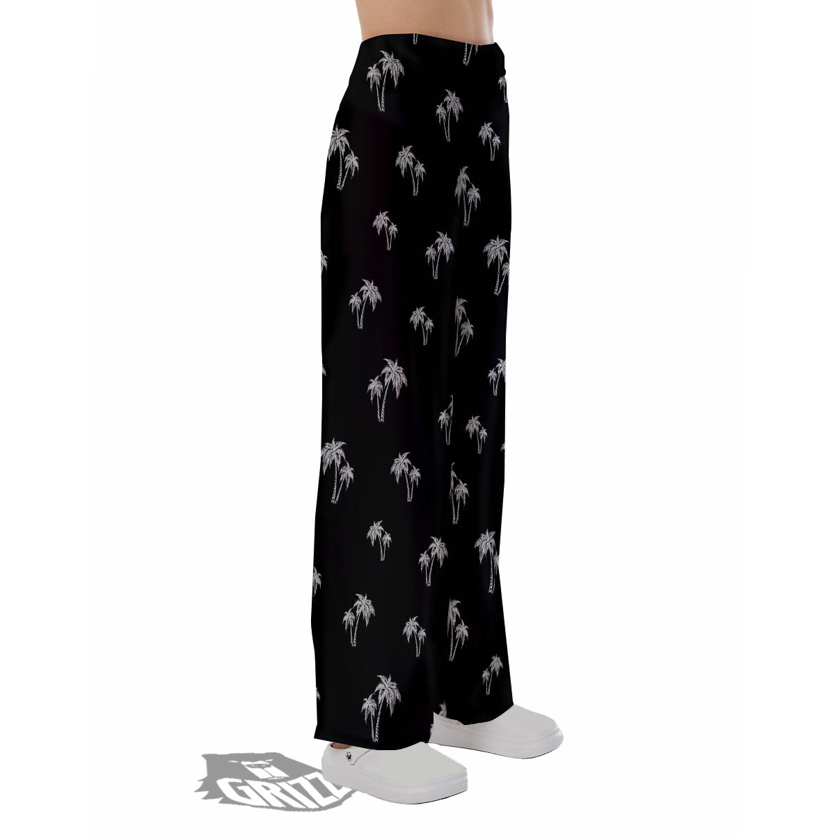 Coconut Tree White And Black Print Pajama Pants-grizzshop