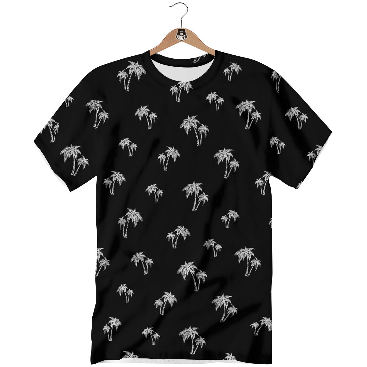 Coconut Tree White And Black Print T-Shirt-grizzshop