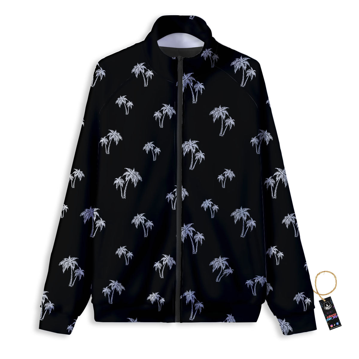 Coconut Tree White And Black Print Track Jacket-grizzshop
