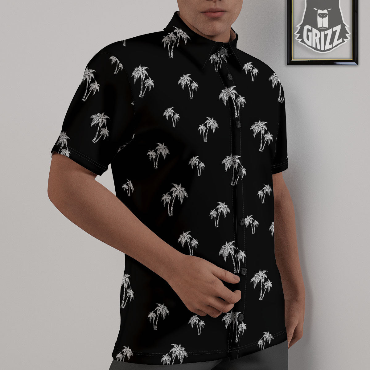 Coconut Tree White And Black Print Untucked Shirts-grizzshop