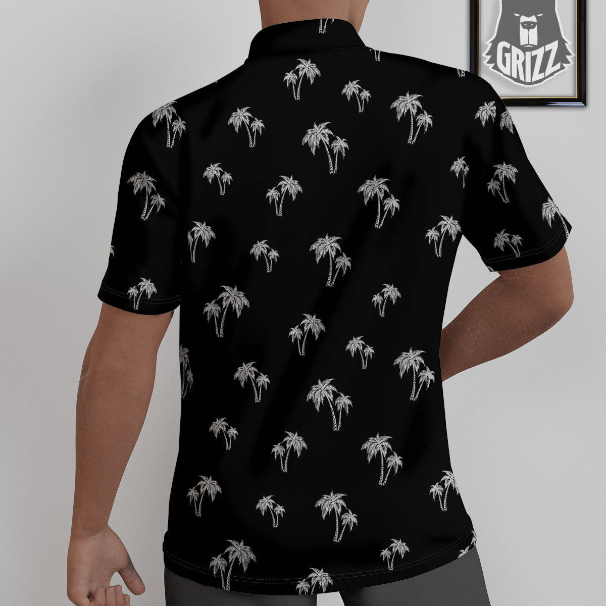 Coconut Tree White And Black Print Untucked Shirts-grizzshop