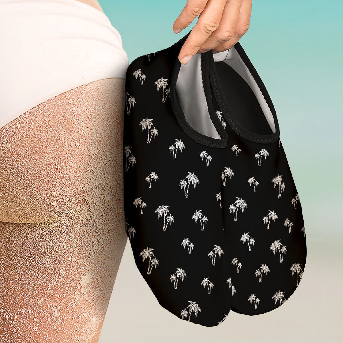 Coconut Tree White And Black Print Water Shoes-grizzshop