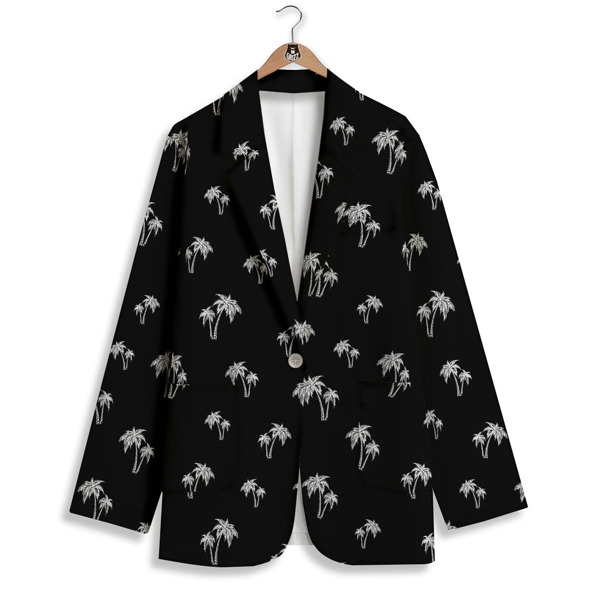 Coconut Tree White And Black Print Women's Blazer-grizzshop