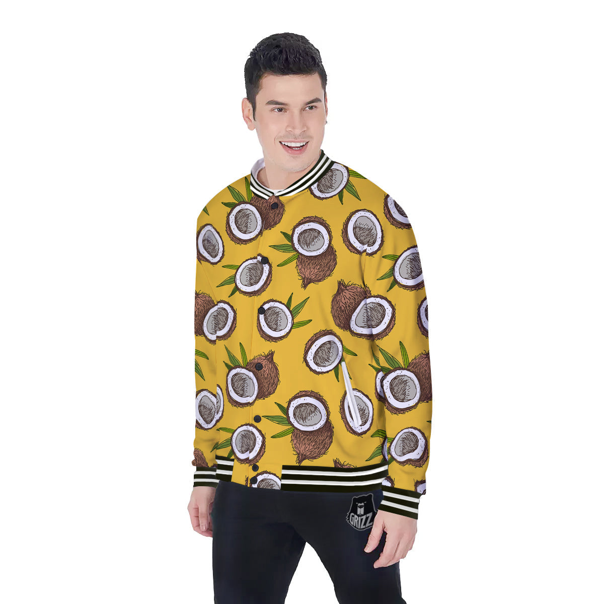 Coconut Yellow Print Pattern Baseball Jacket-grizzshop