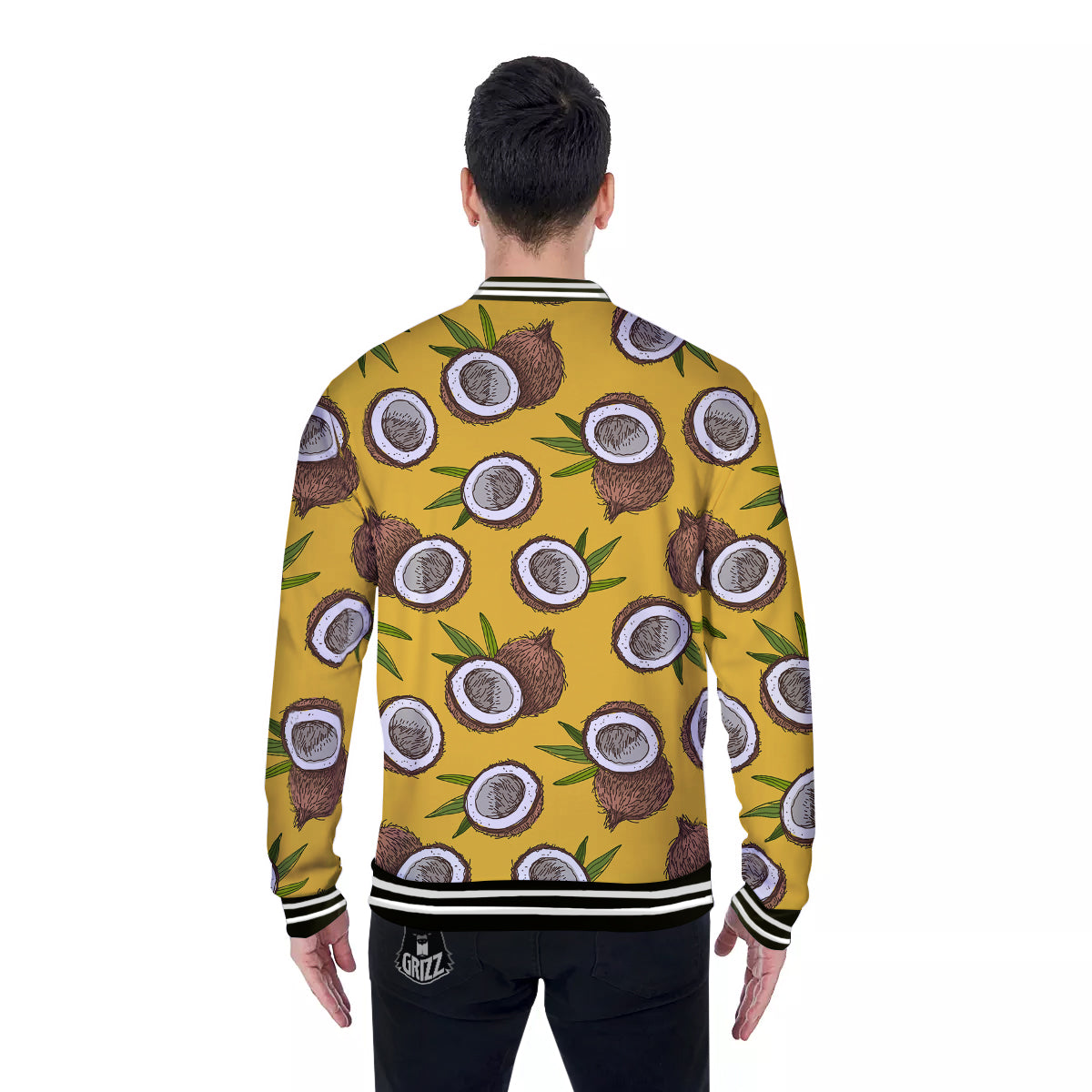 Coconut Yellow Print Pattern Baseball Jacket-grizzshop