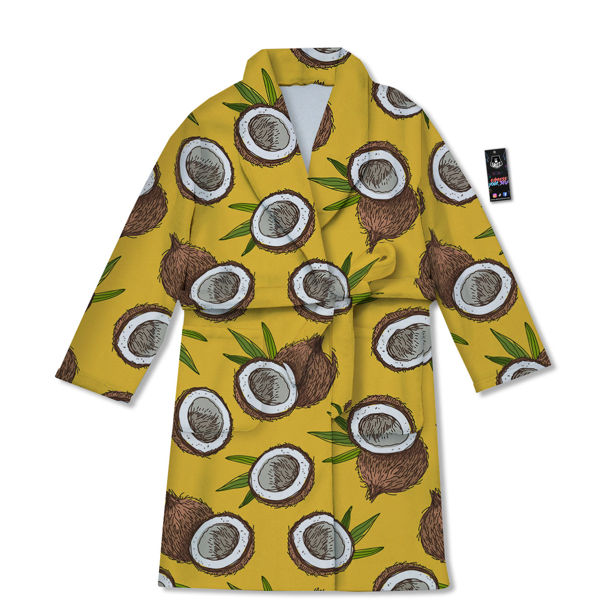 Coconut Yellow Print Pattern Bathrobe-grizzshop