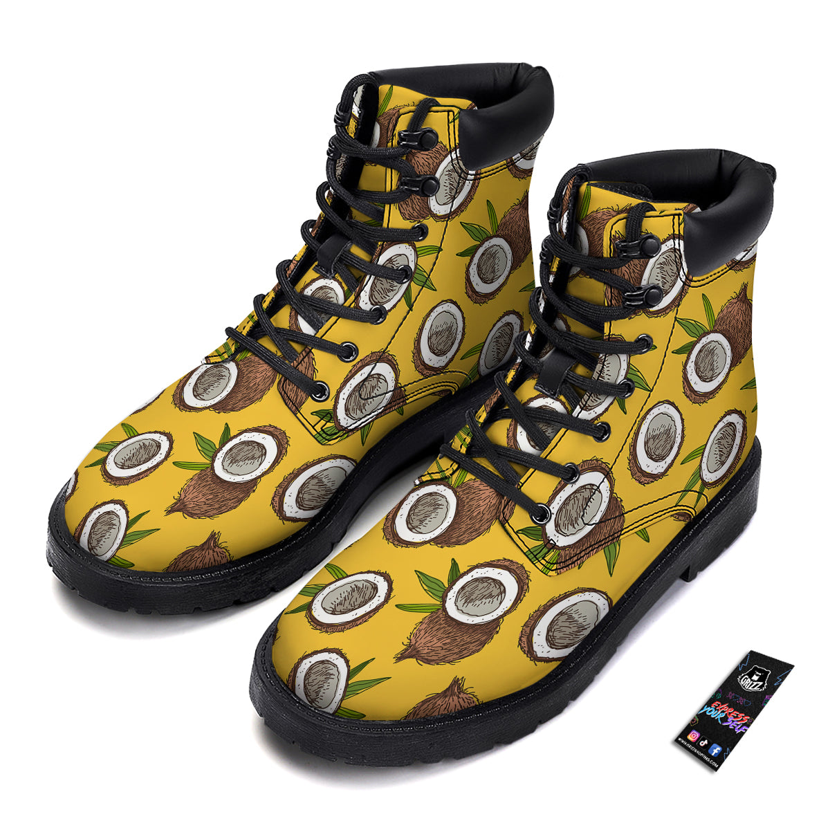 Coconut Yellow Print Pattern Boots-grizzshop