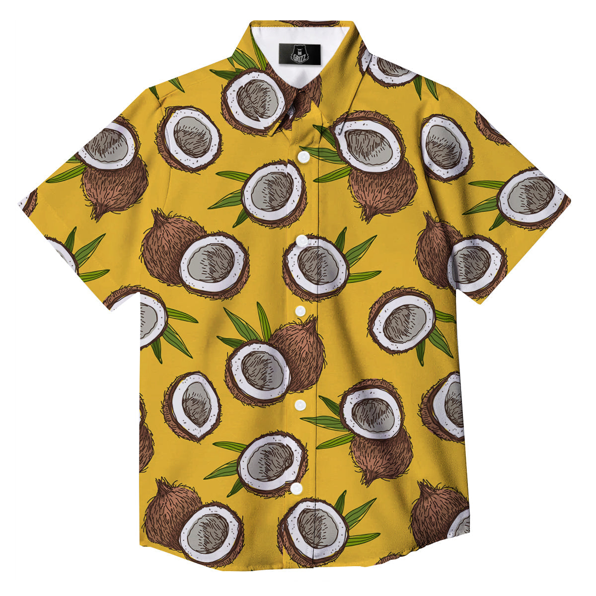 Coconut Yellow Print Pattern Button Up Shirt-grizzshop