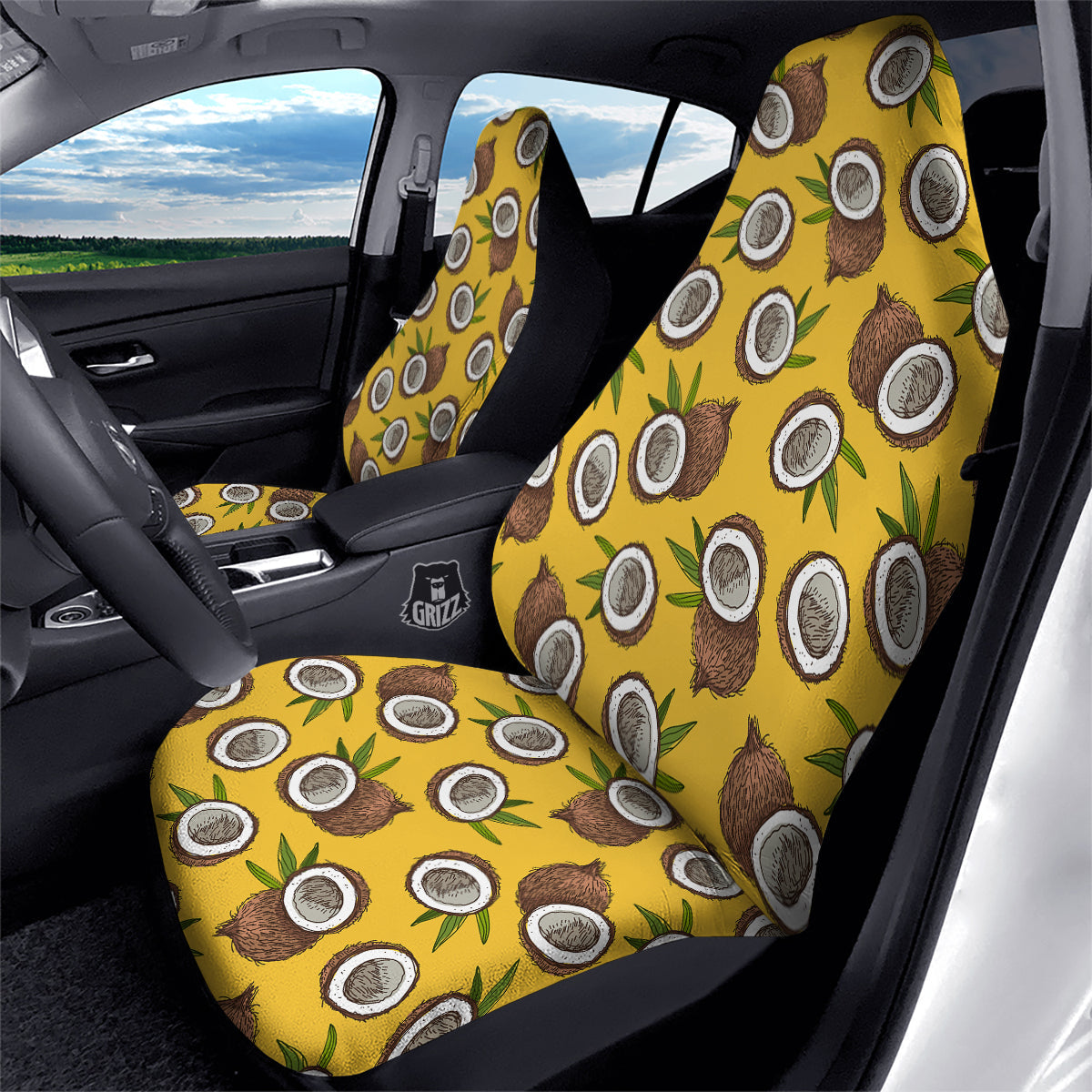 Coconut Yellow Print Pattern Car Seat Covers-grizzshop