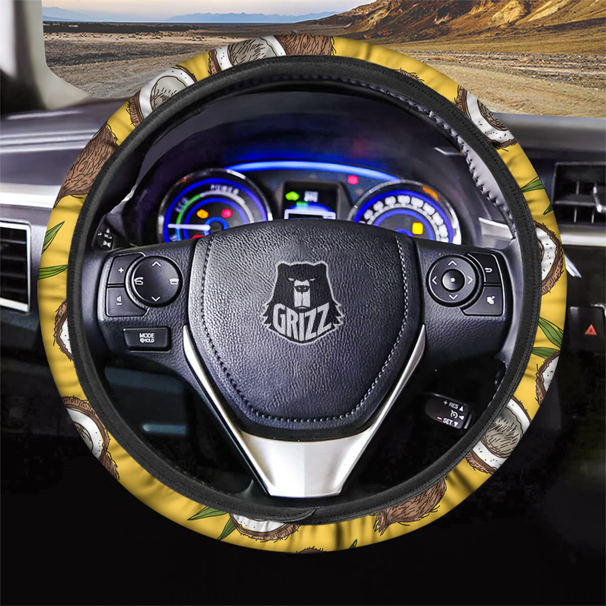 Coconut Yellow Print Pattern Car Steering Wheel Cover-grizzshop