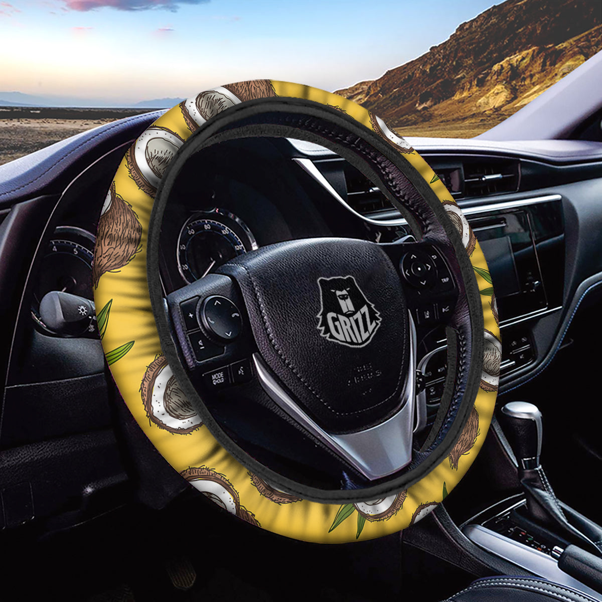 Coconut Yellow Print Pattern Car Steering Wheel Cover-grizzshop