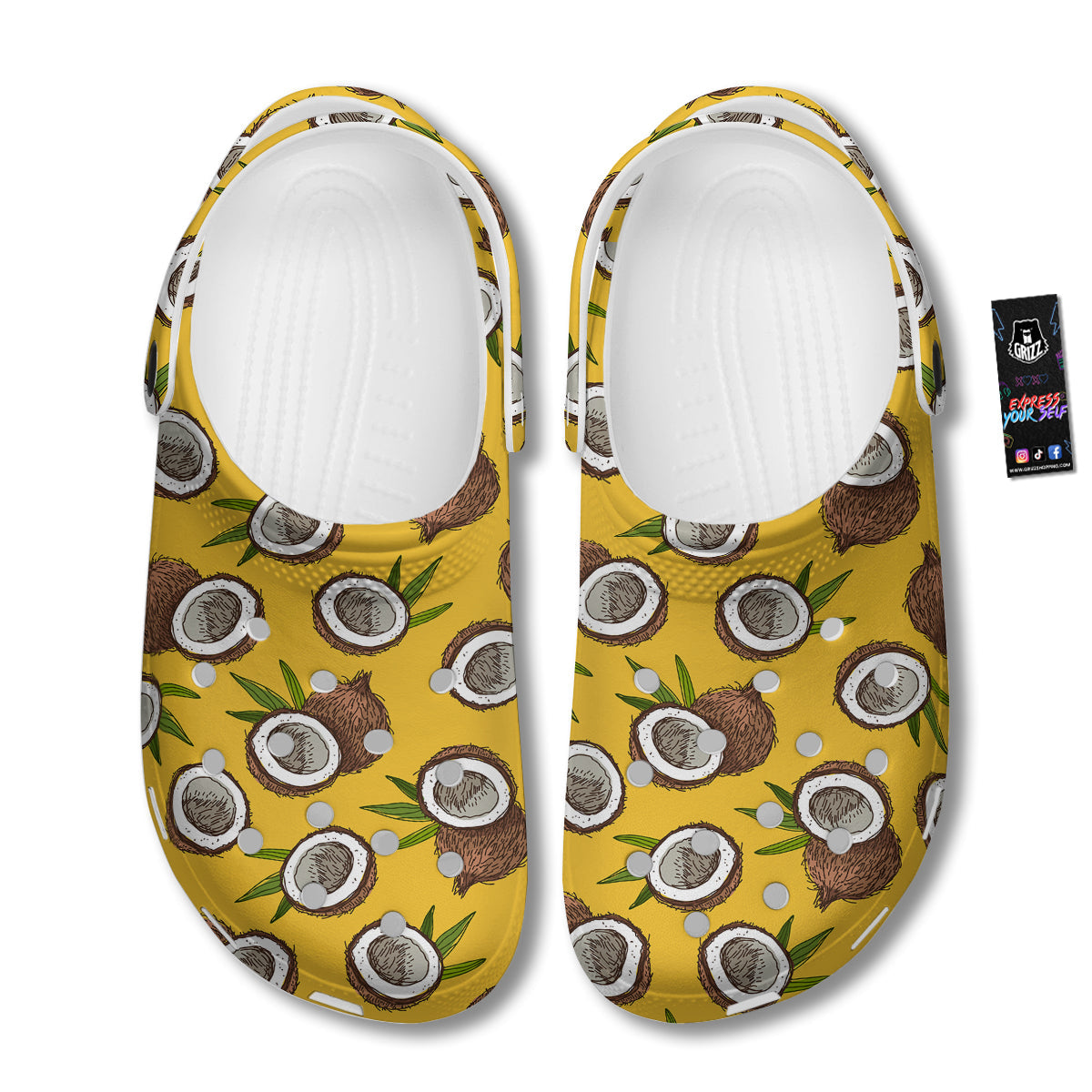 Coconut Yellow Print Pattern Clog-grizzshop