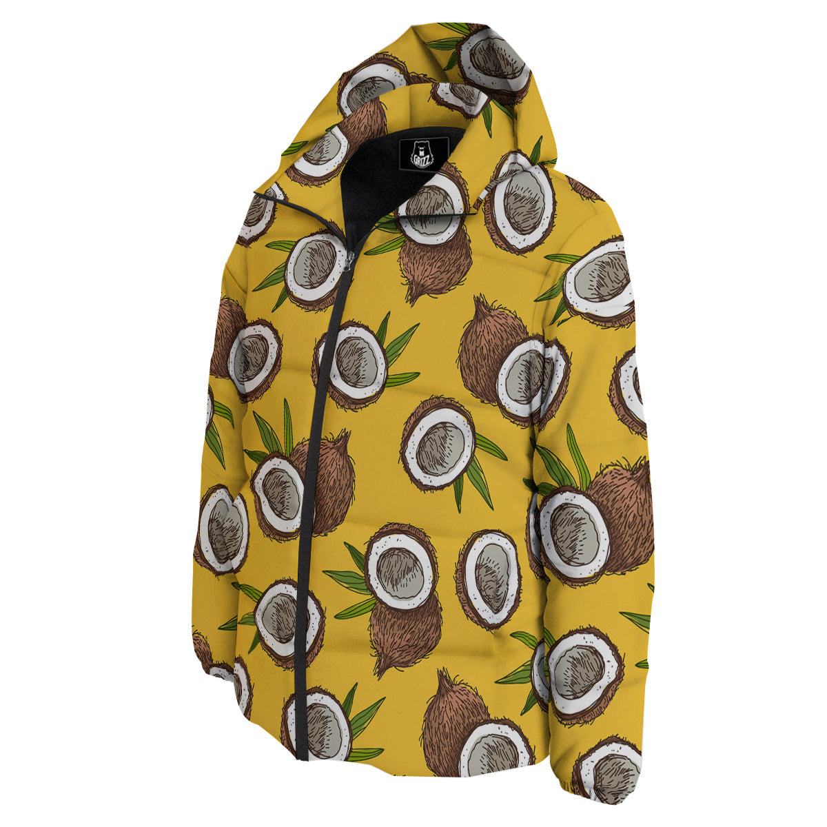 Coconut Yellow Print Pattern Down Jacket-grizzshop