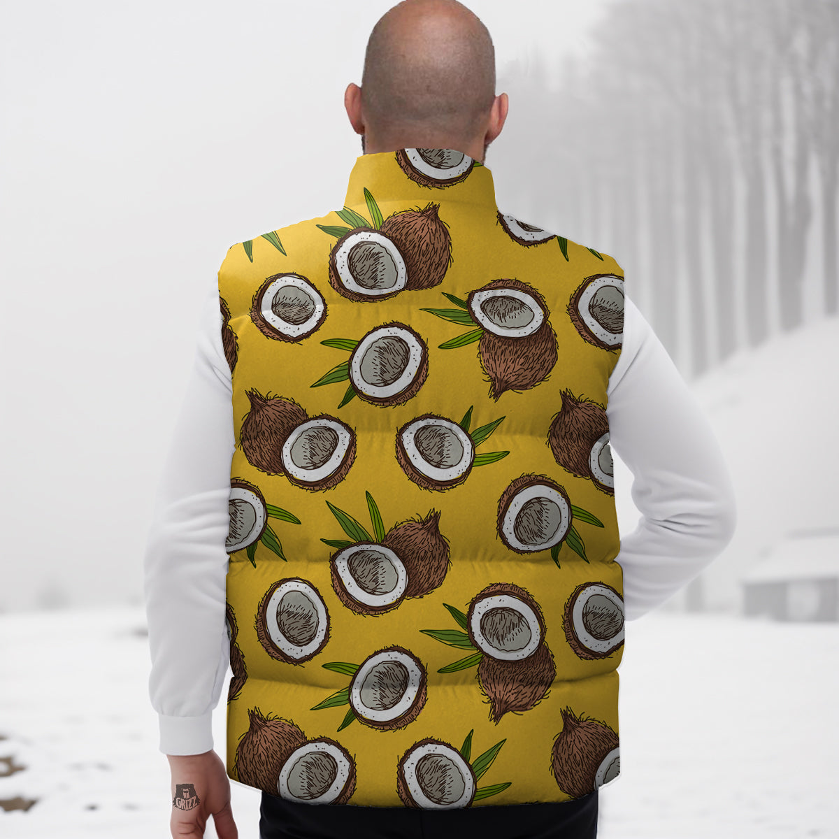 Coconut Yellow Print Pattern Down Vest