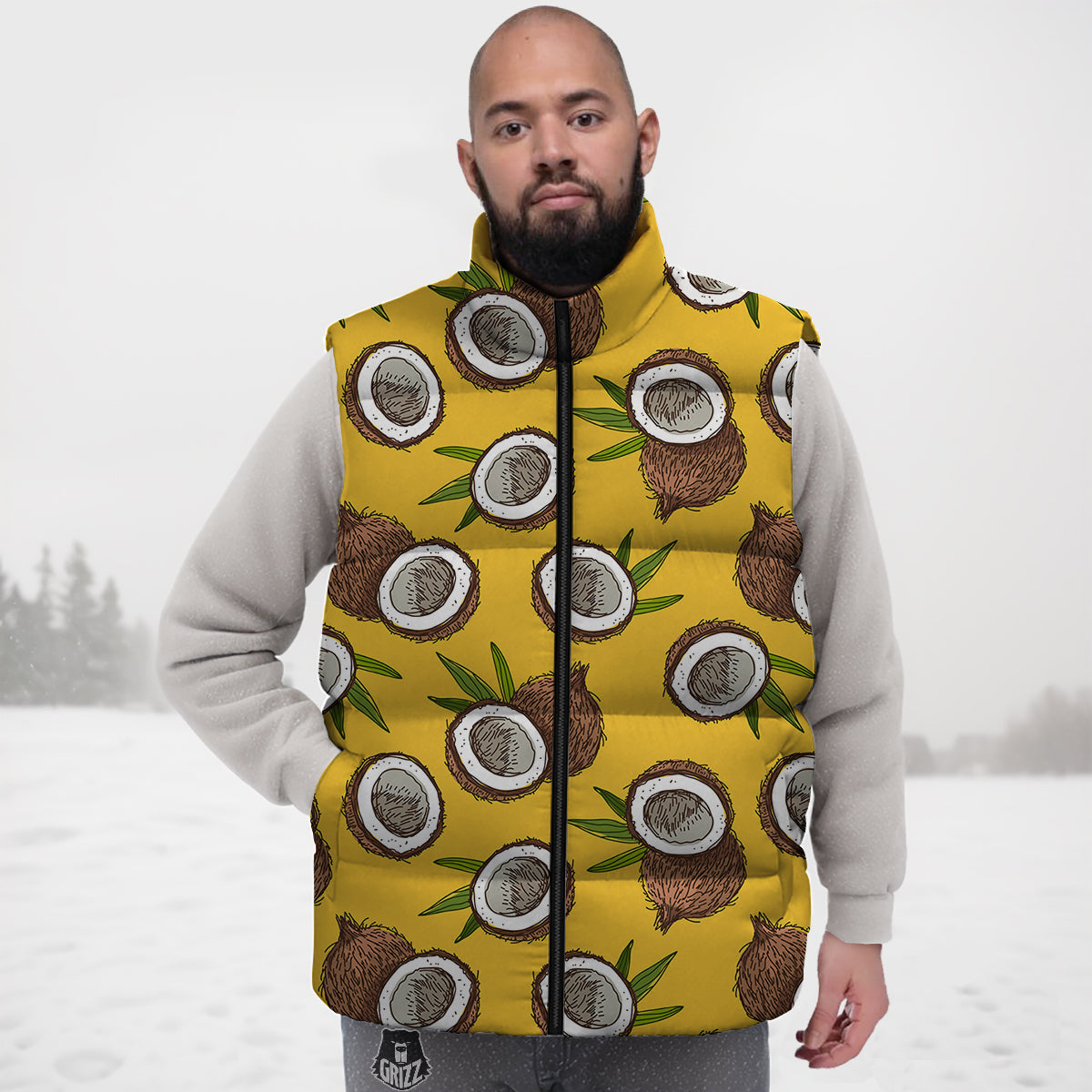 Coconut Yellow Print Pattern Down Vest