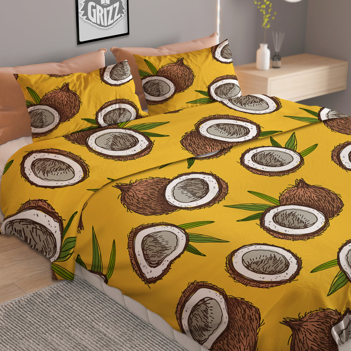 Coconut Yellow Print Pattern Duvet Cover Bedding Set