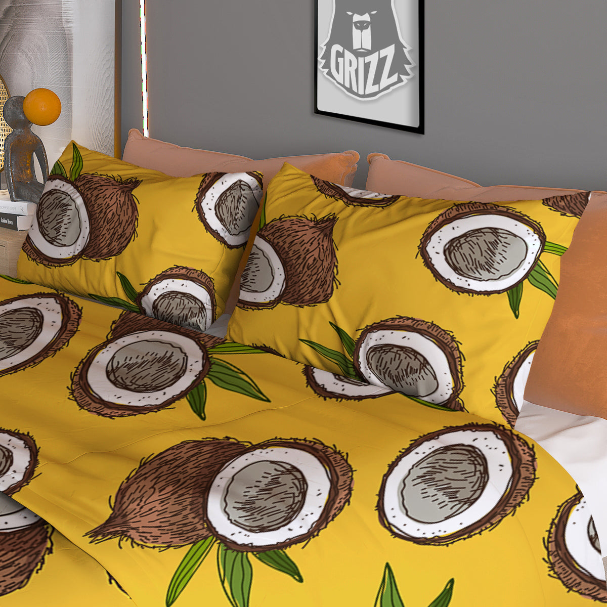 Coconut Yellow Print Pattern Duvet Cover Bedding Set