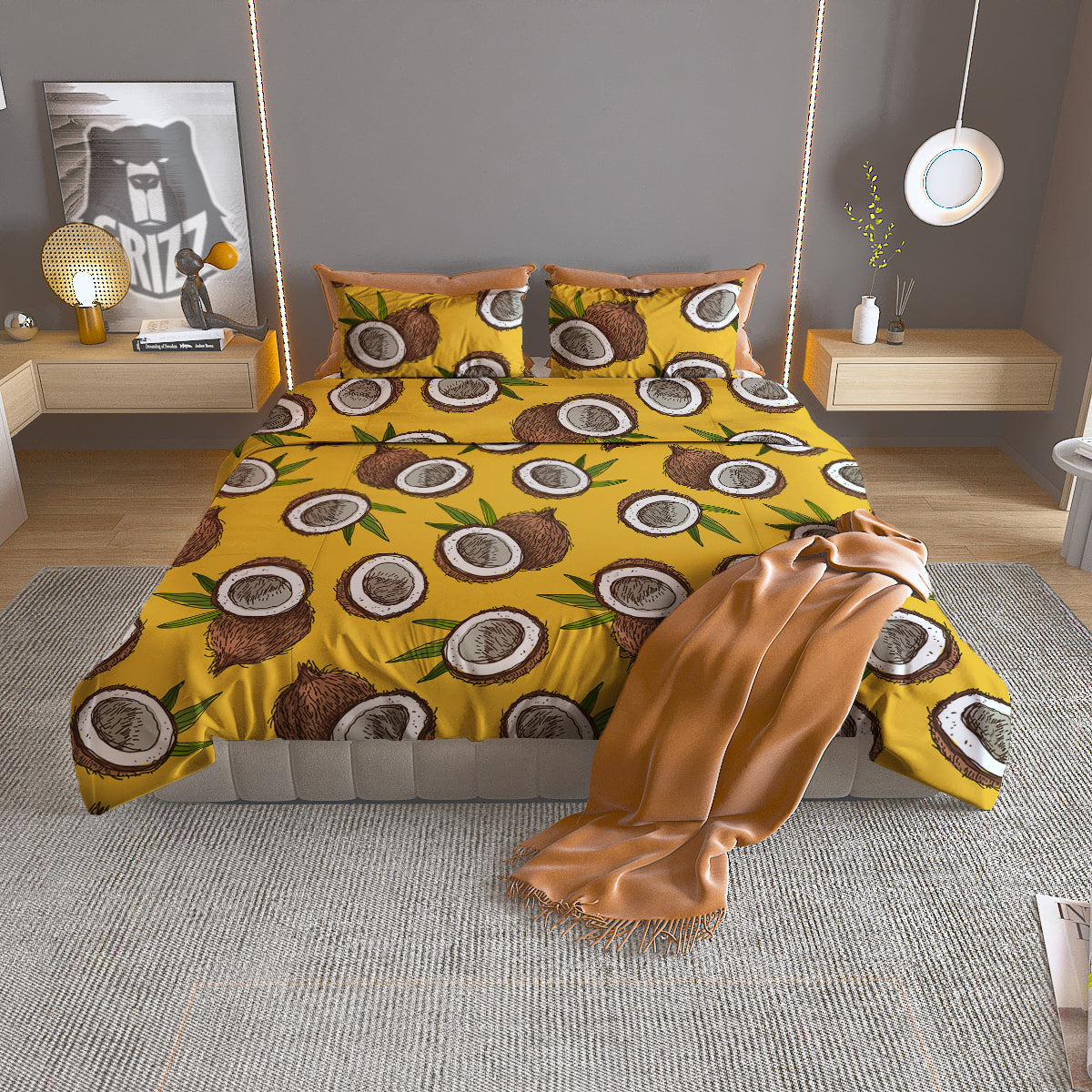 Coconut Yellow Print Pattern Duvet Cover Bedding Set