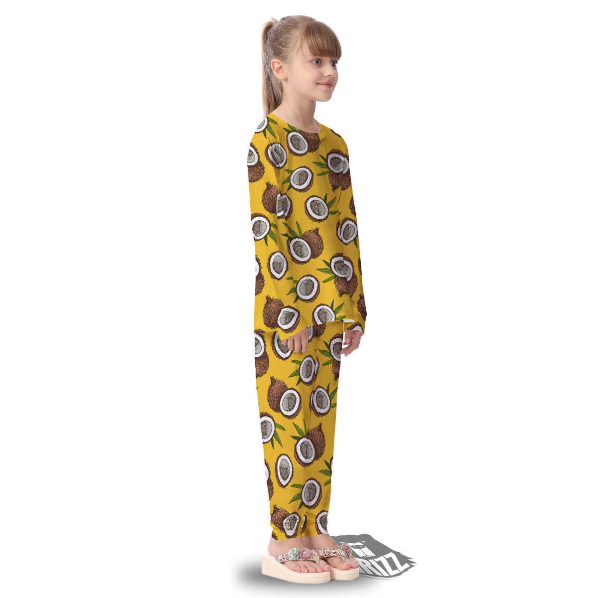 Coconut Yellow Print Pattern Kid's Pajamas-grizzshop
