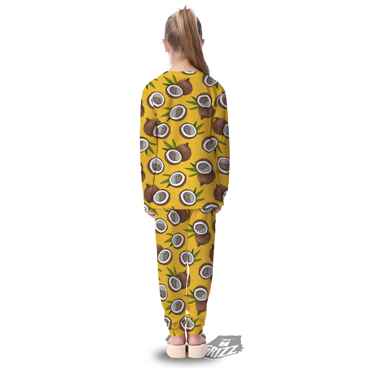 Coconut Yellow Print Pattern Kid's Pajamas-grizzshop