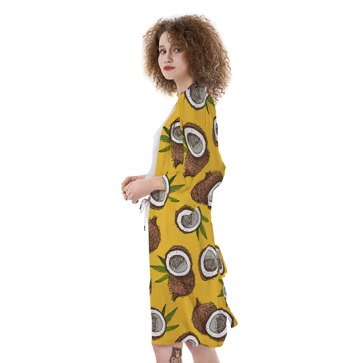 Coconut Yellow Print Pattern Kimono-grizzshop