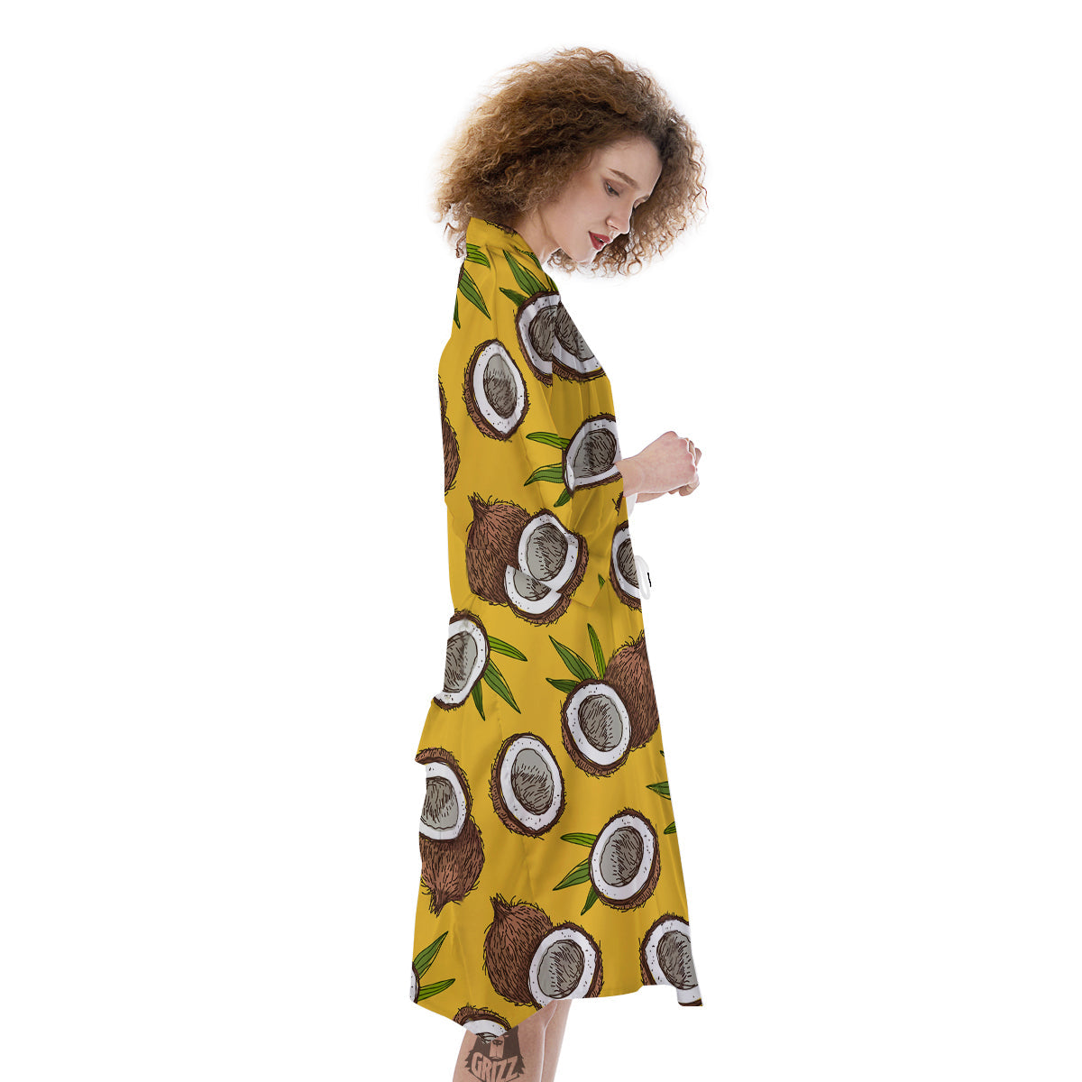 Coconut Yellow Print Pattern Kimono-grizzshop