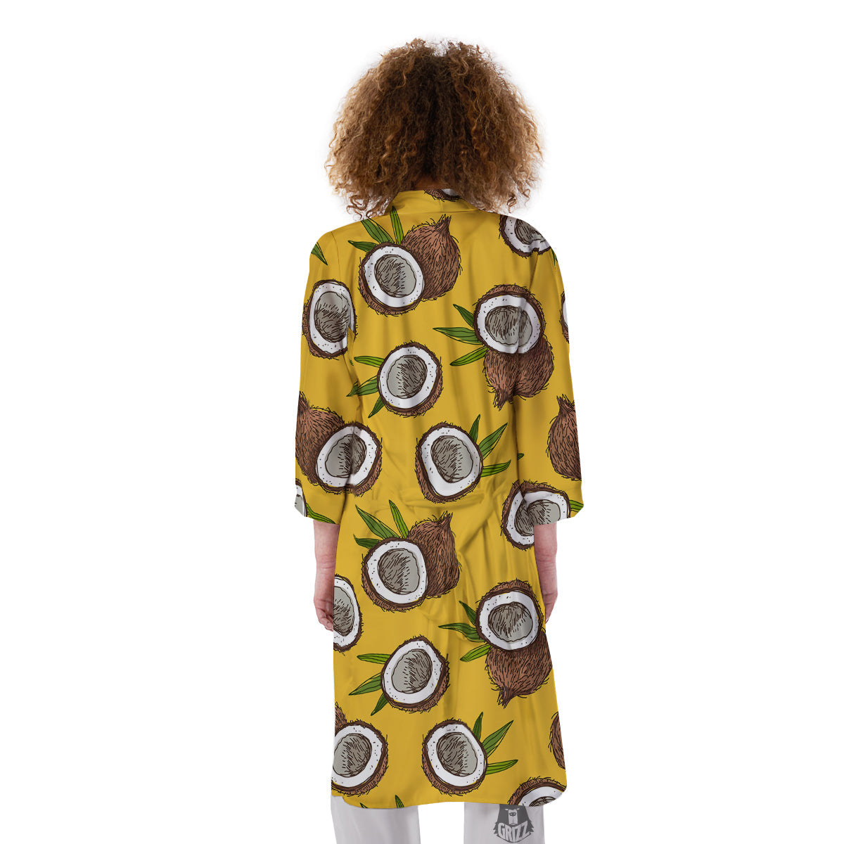 Coconut Yellow Print Pattern Kimono-grizzshop