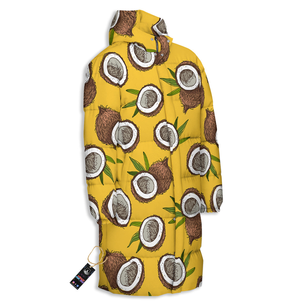 Coconut Yellow Print Pattern Long Down Jacket-grizzshop