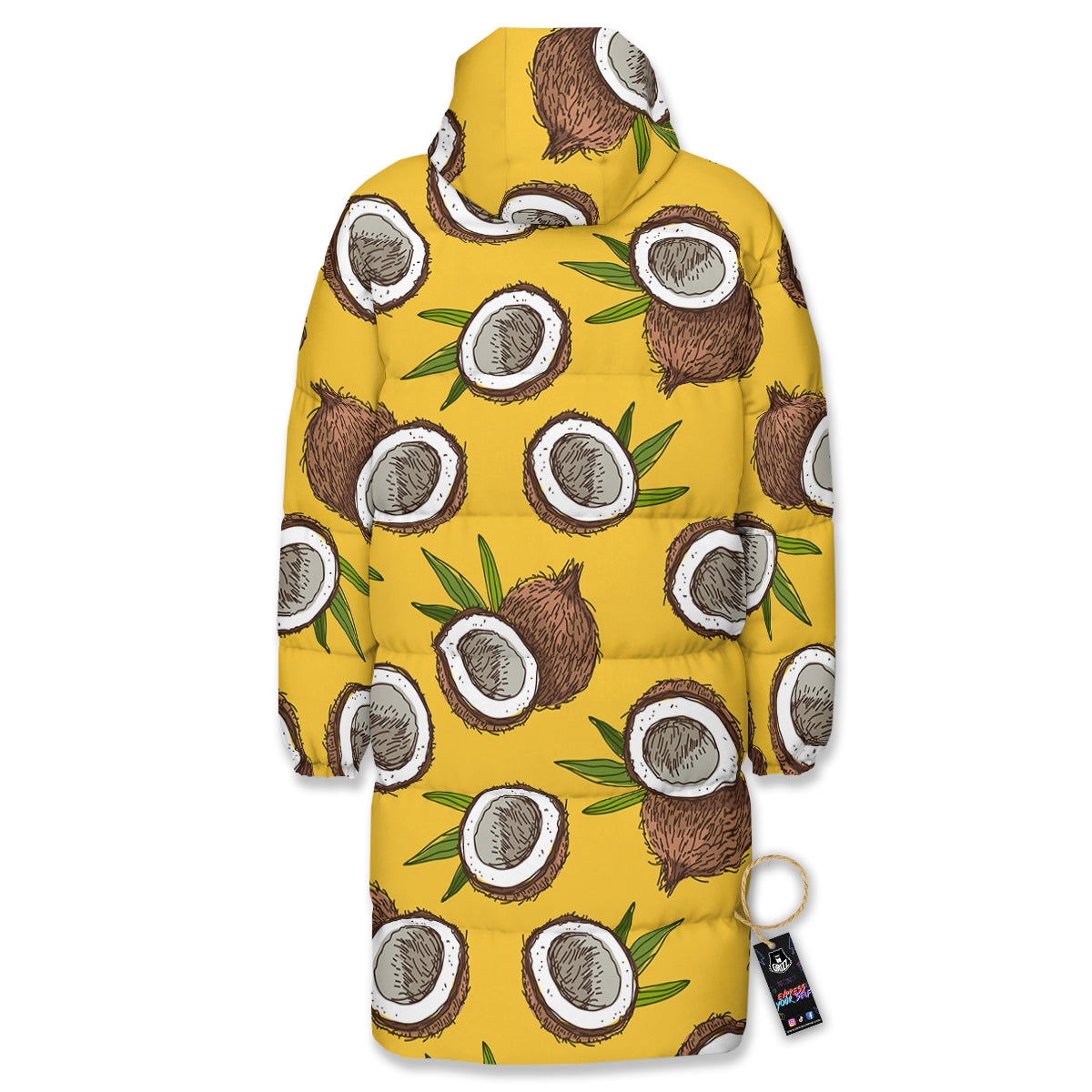 Coconut Yellow Print Pattern Long Down Jacket-grizzshop