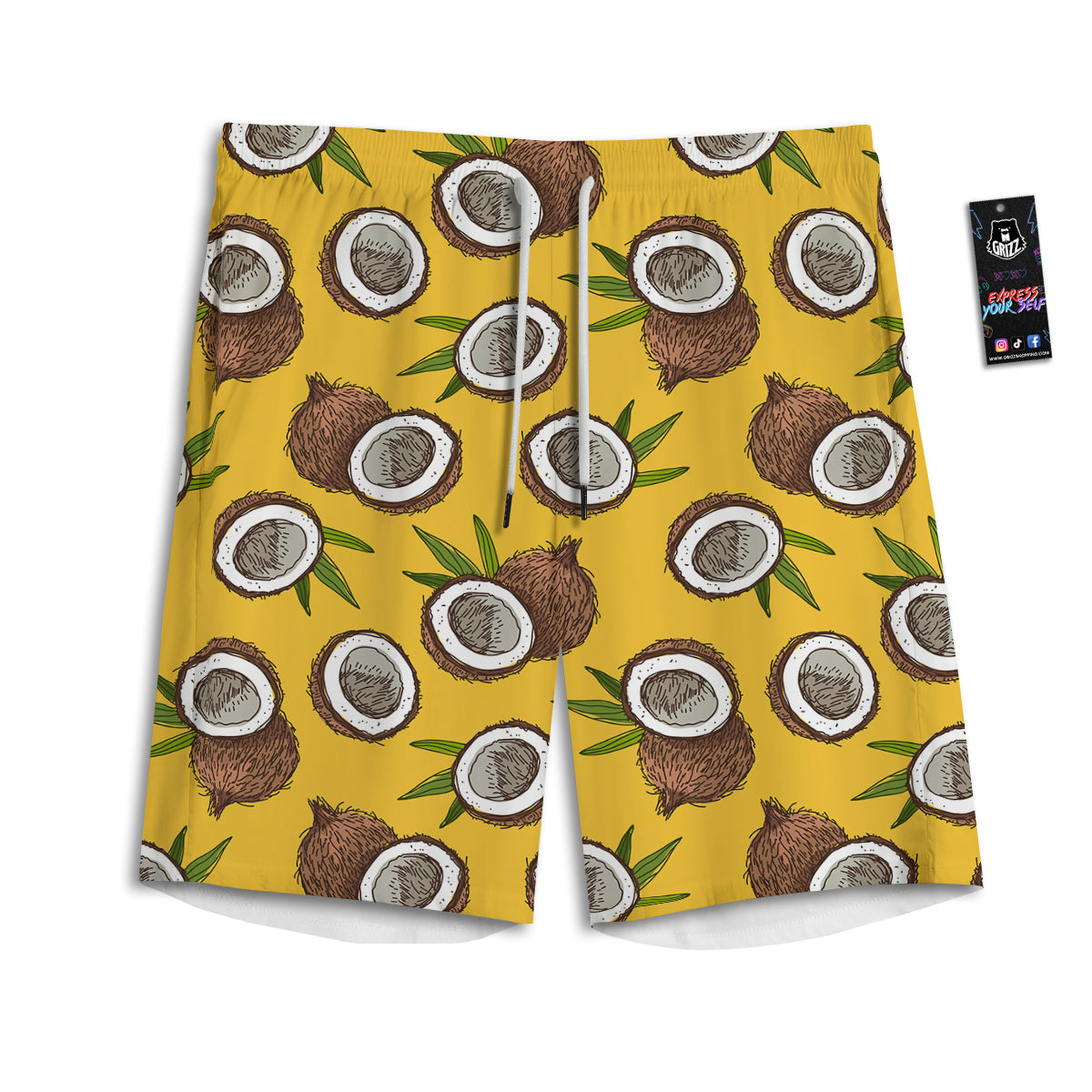 Coconut Yellow Print Pattern Men's Athletic Shorts