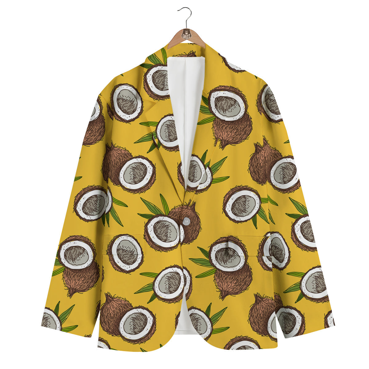 Coconut Yellow Print Pattern Men's Blazer-grizzshop