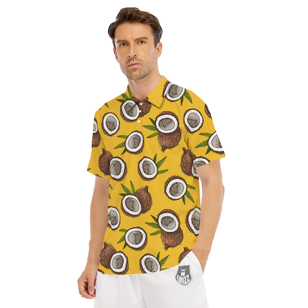 Coconut Yellow Print Pattern Men's Golf Shirts-grizzshop