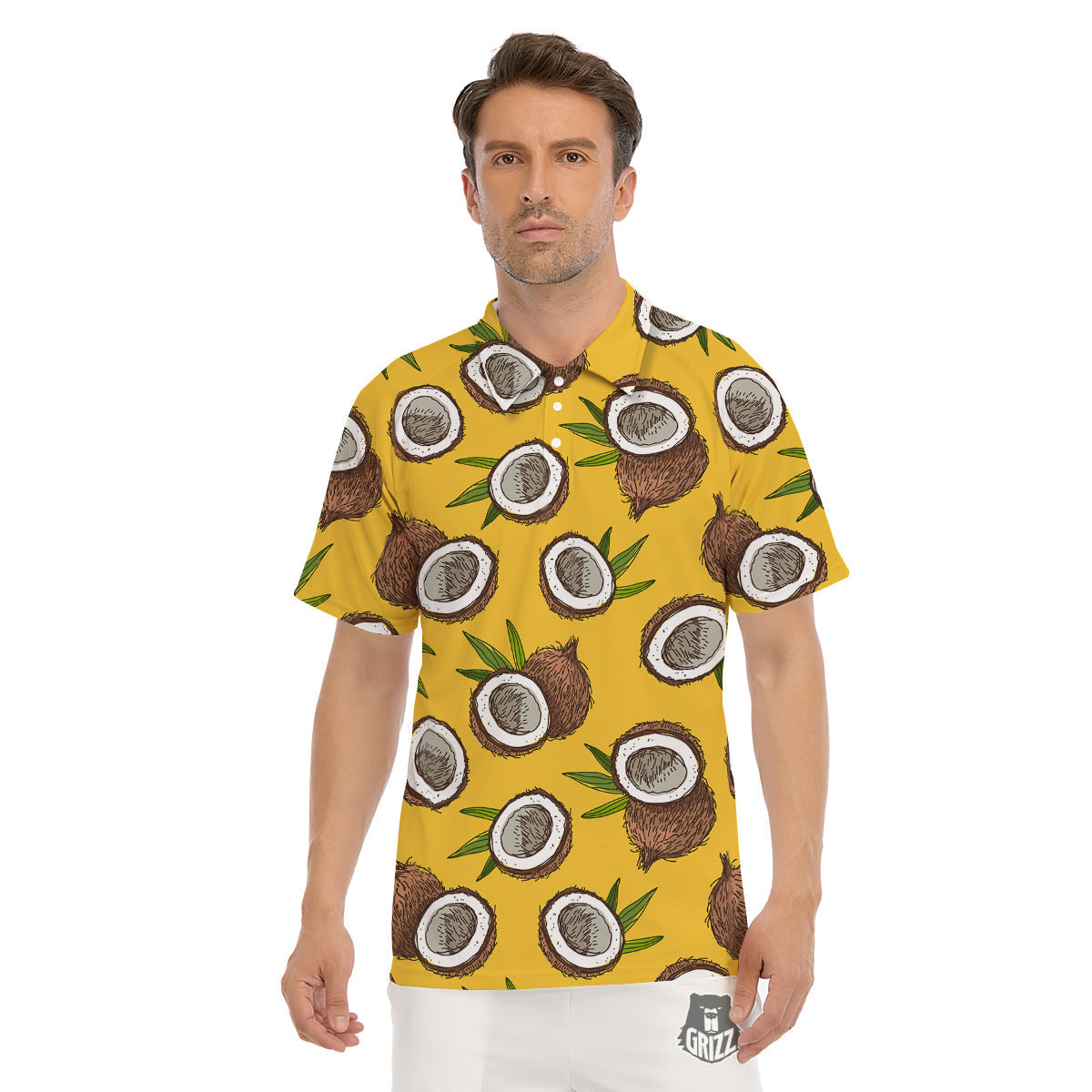 Coconut Yellow Print Pattern Men's Golf Shirts-grizzshop