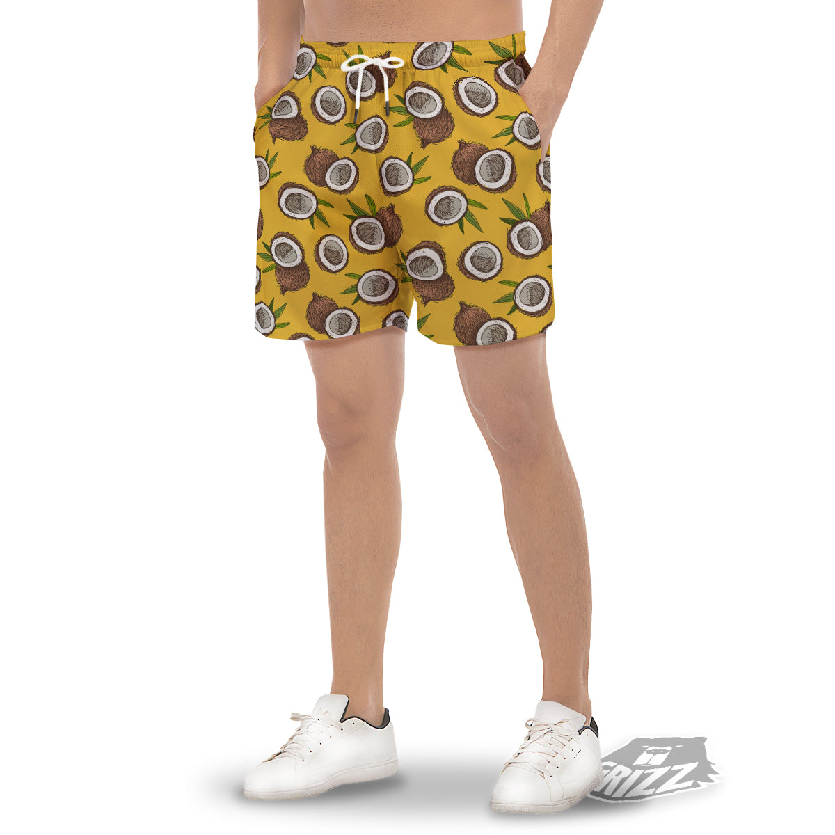 Coconut Yellow Print Pattern Men's Gym Shorts-grizzshop