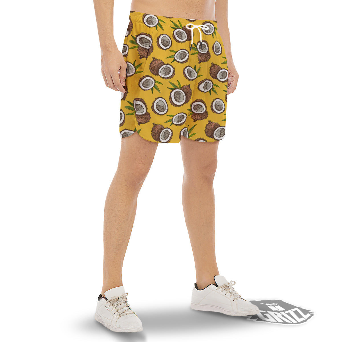 Coconut Yellow Print Pattern Men's Gym Shorts-grizzshop
