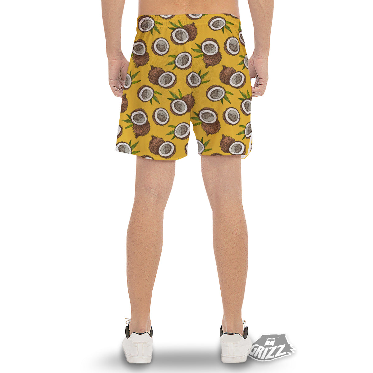 Coconut Yellow Print Pattern Men's Gym Shorts-grizzshop