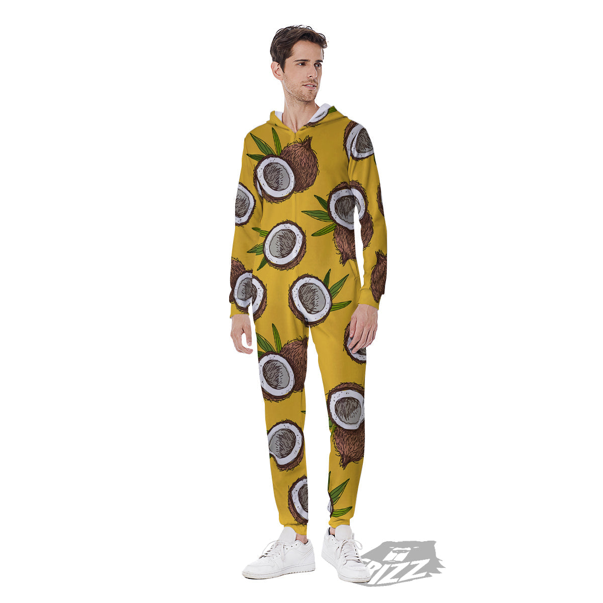 Coconut Yellow Print Pattern Men's Jumpsuit-grizzshop