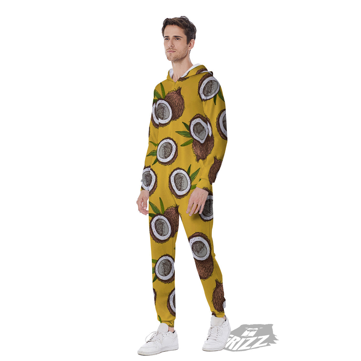 Coconut Yellow Print Pattern Men's Jumpsuit-grizzshop