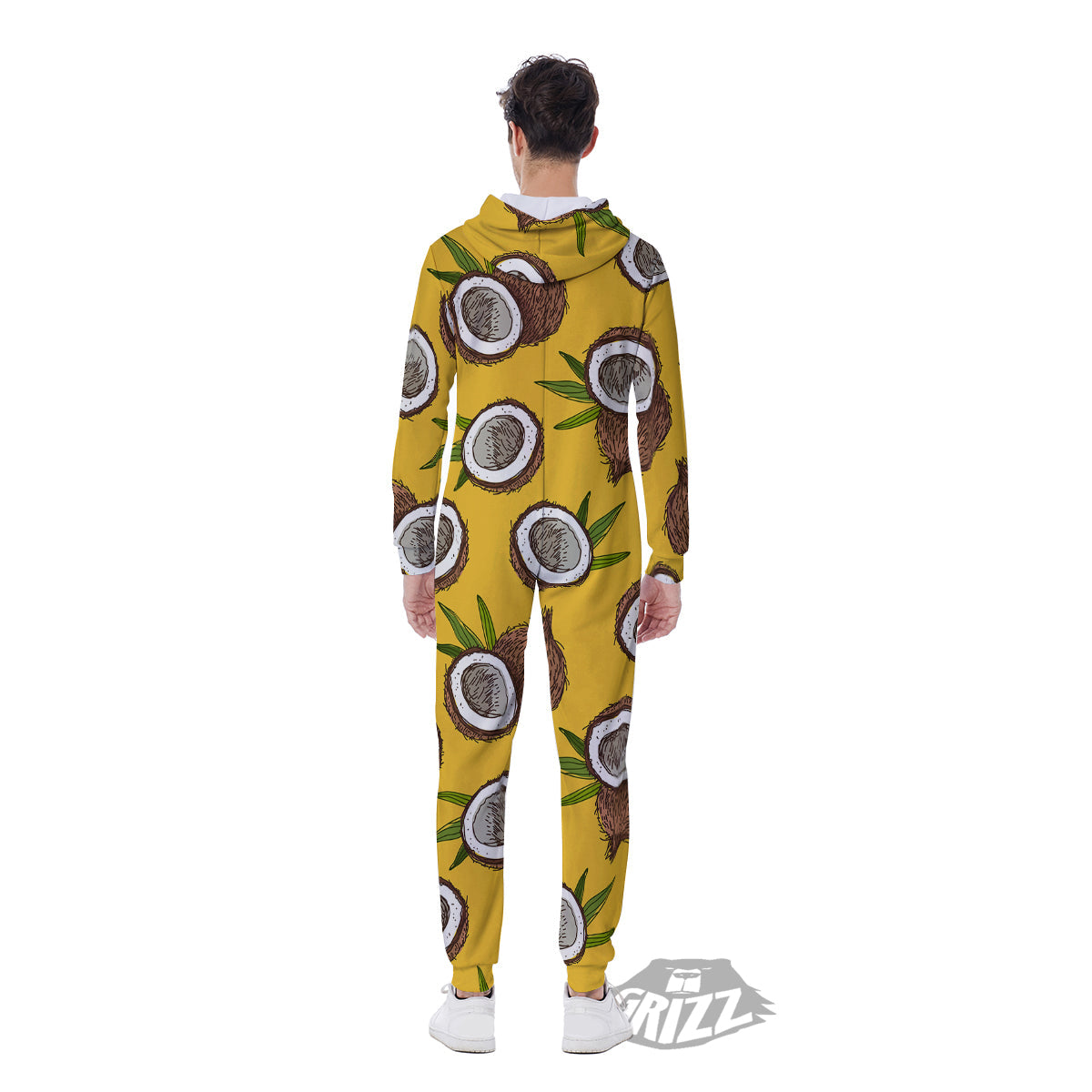 Coconut Yellow Print Pattern Men's Jumpsuit-grizzshop