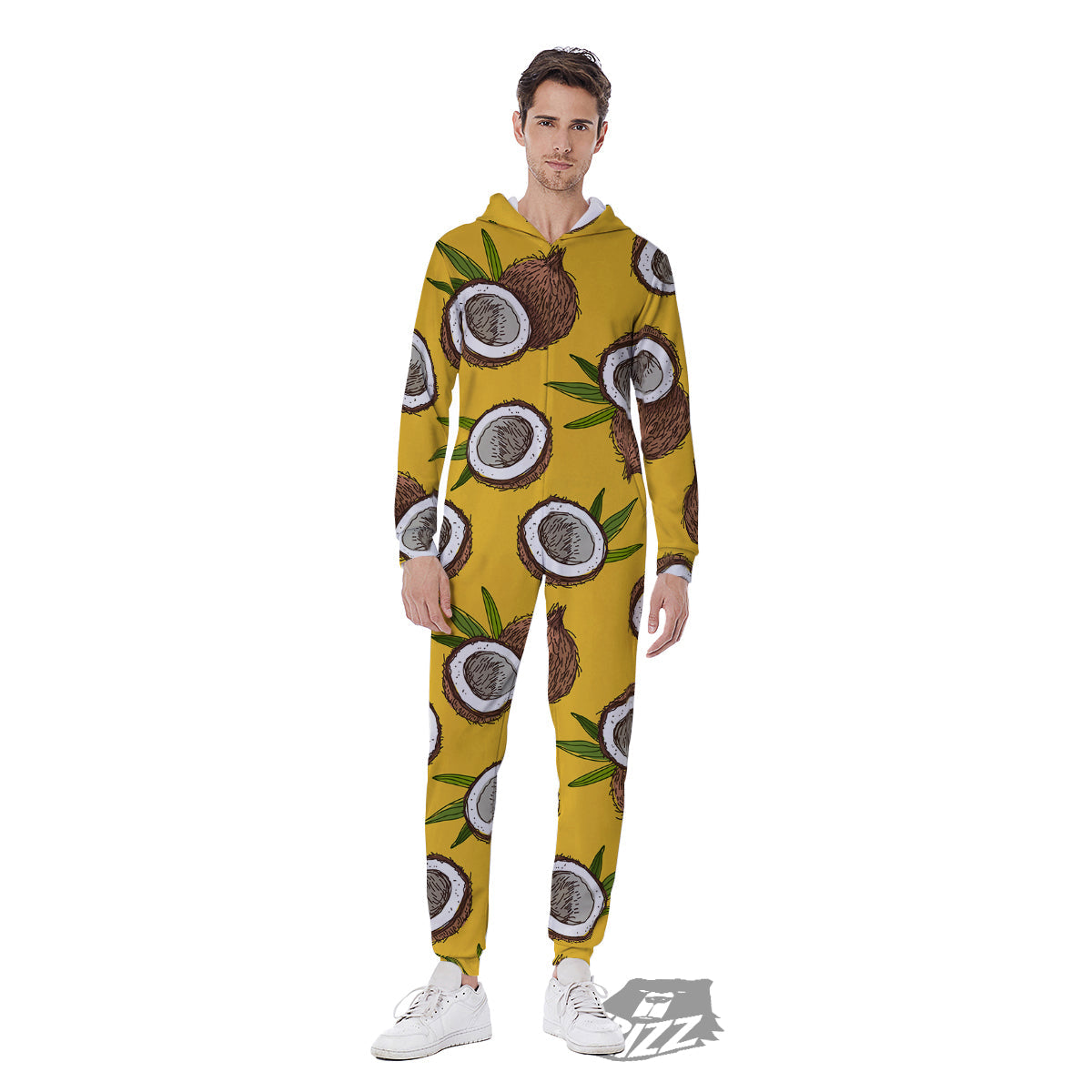 Coconut Yellow Print Pattern Men's Jumpsuit-grizzshop