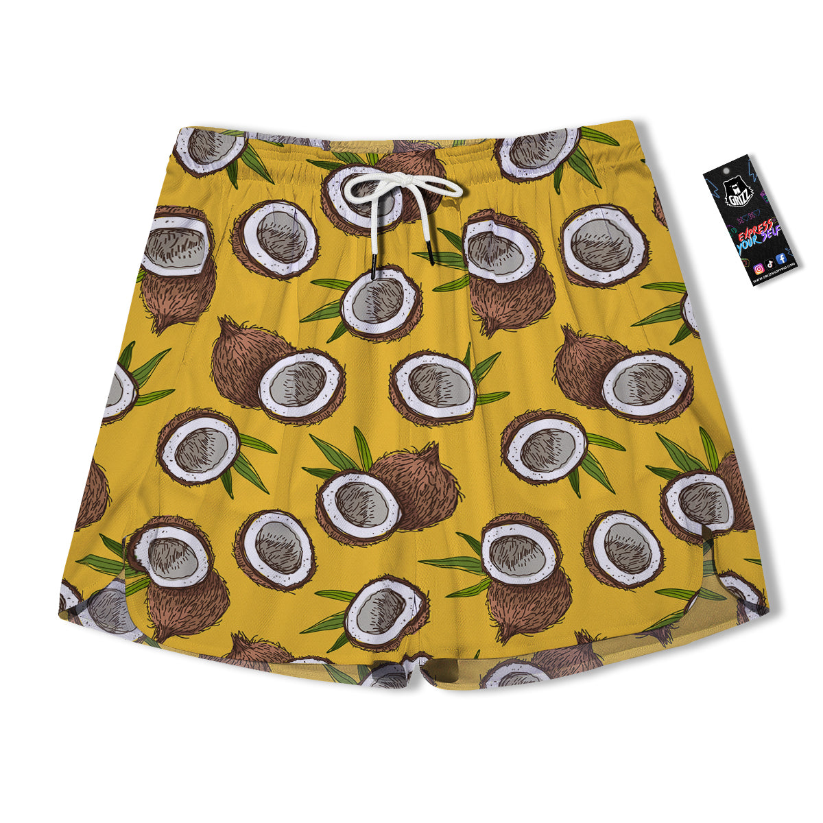 Coconut Yellow Print Pattern Men's Running Shorts-grizzshop