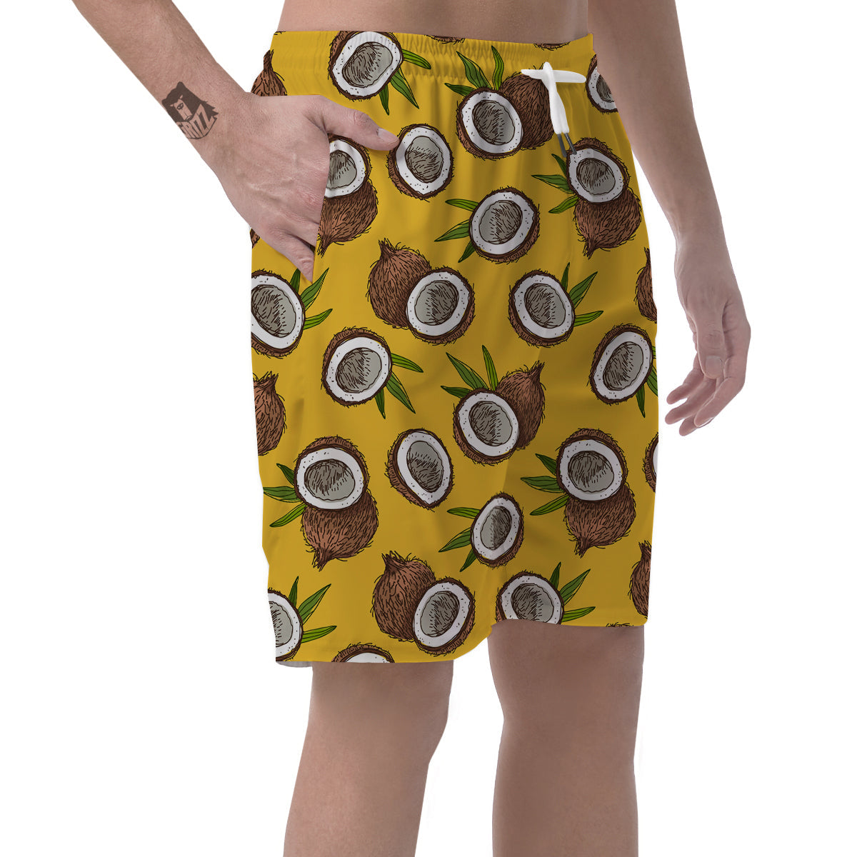 Coconut Yellow Print Pattern Men's Shorts-grizzshop