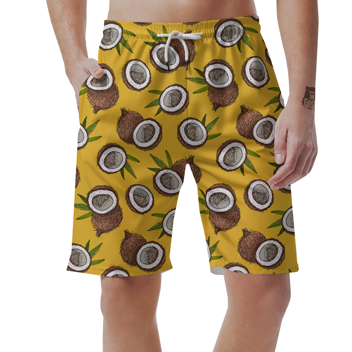 Coconut Yellow Print Pattern Men's Shorts-grizzshop