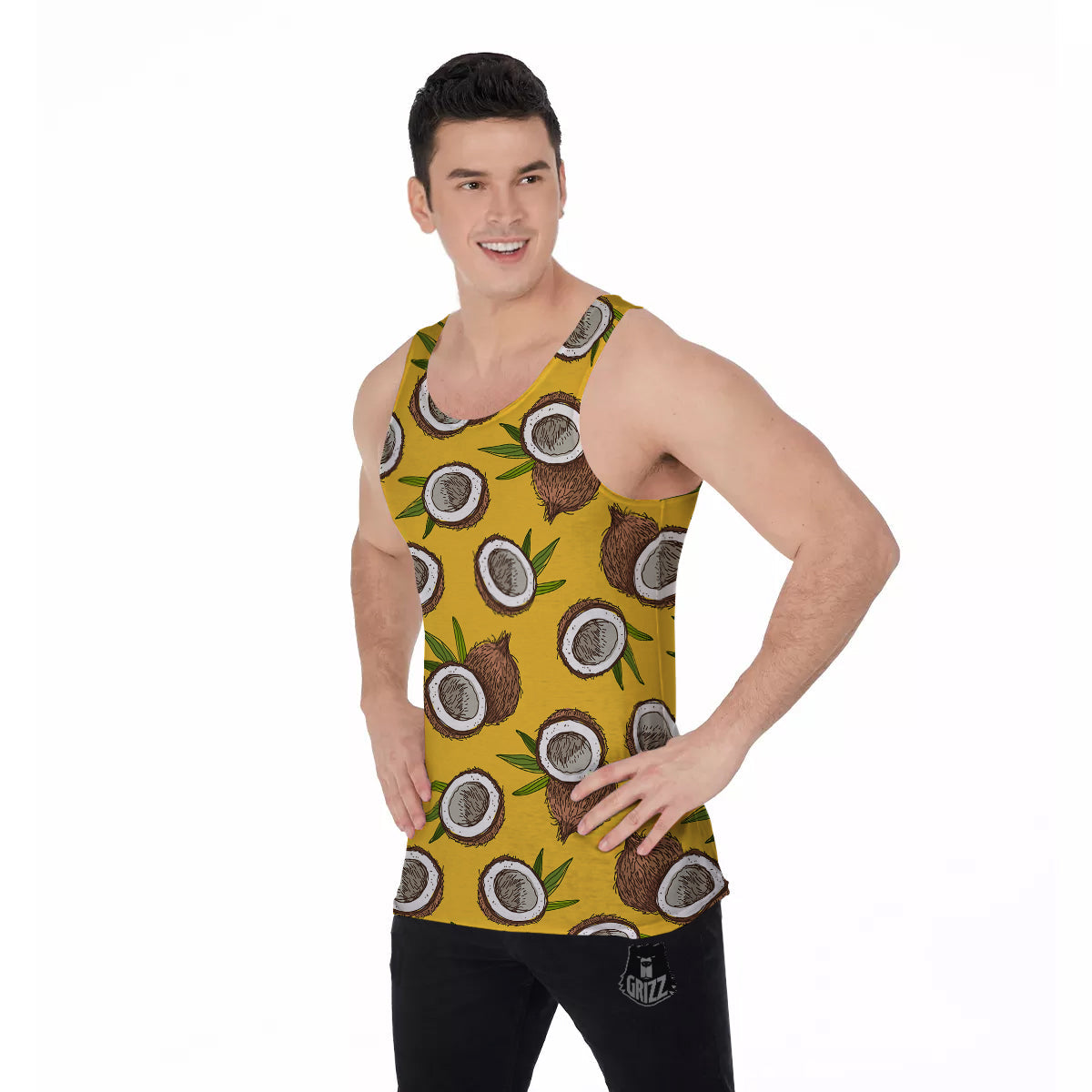 Coconut Yellow Print Pattern Men's Tank Top-grizzshop