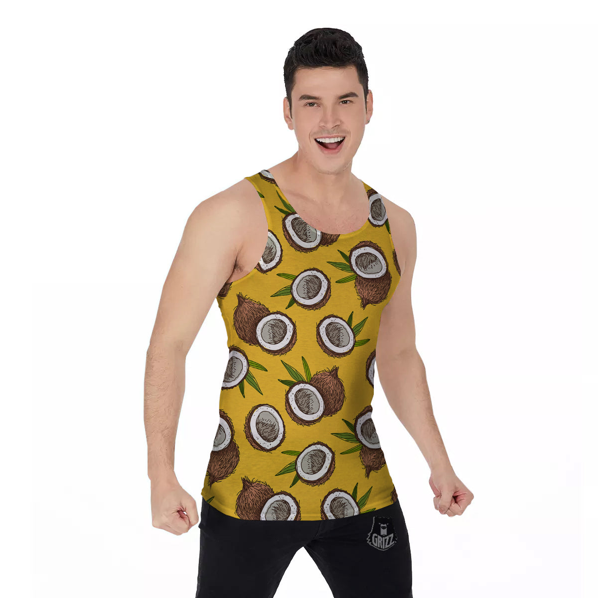 Coconut Yellow Print Pattern Men's Tank Top-grizzshop