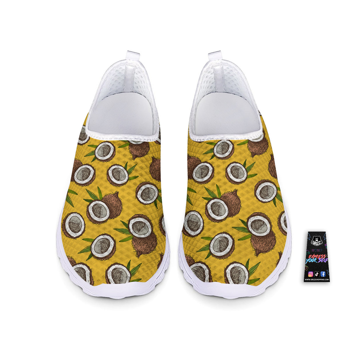 Coconut Yellow Print Pattern Nurse Shoes-grizzshop
