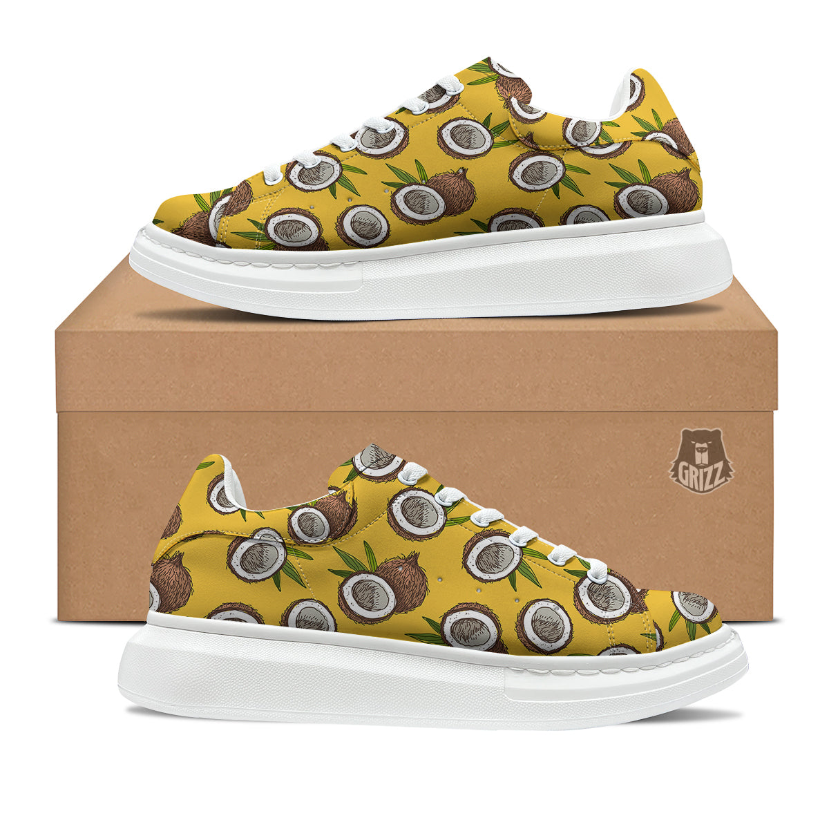 Coconut Yellow Print Pattern Platform Shoes-grizzshop