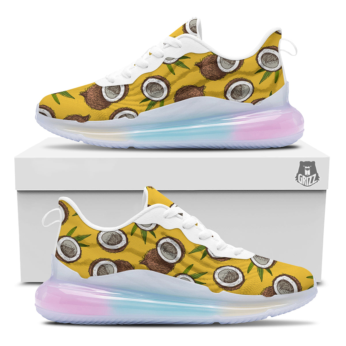 Coconut Yellow Print Pattern Running Sneakers-grizzshop