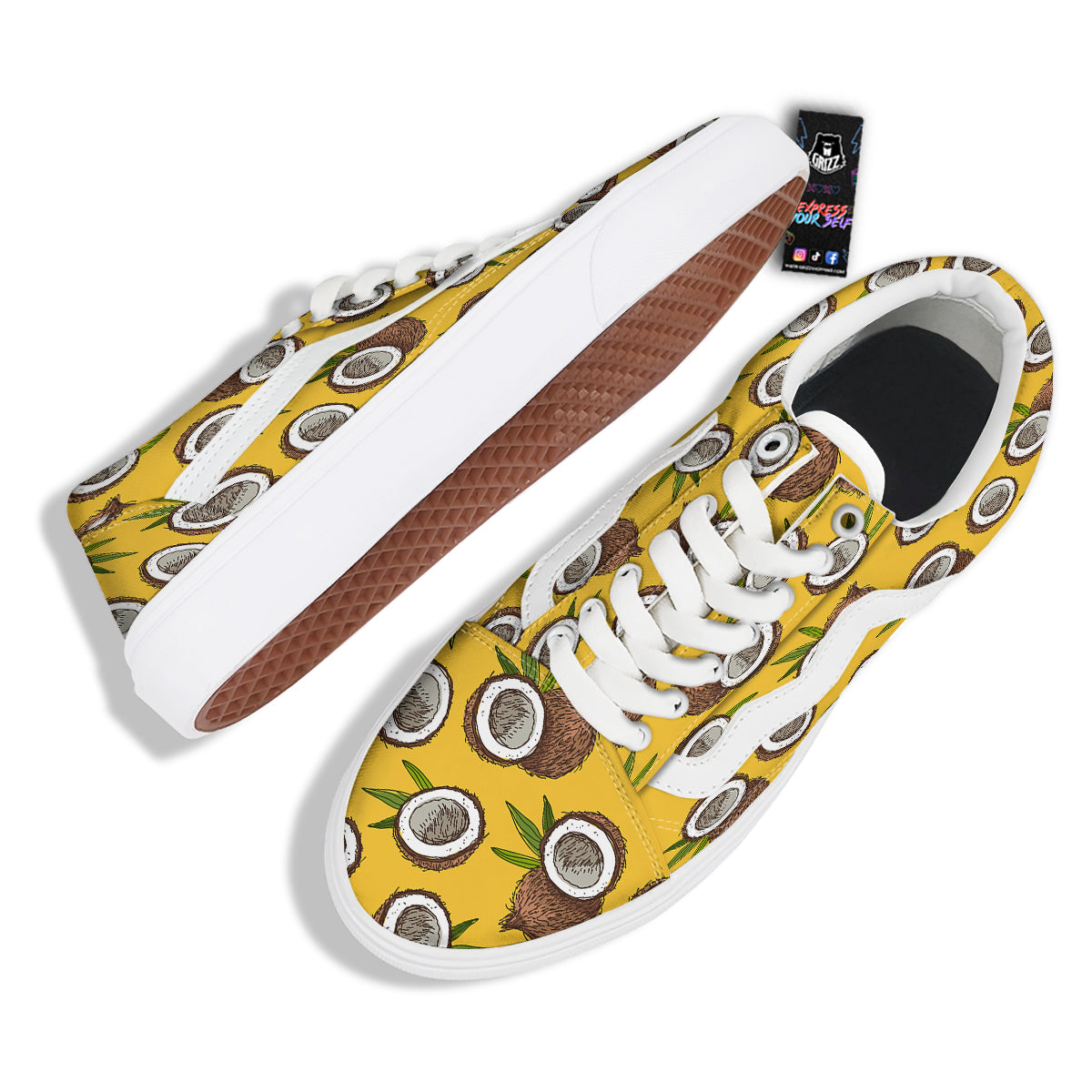 Coconut Yellow Print Pattern Skate Shoes-grizzshop
