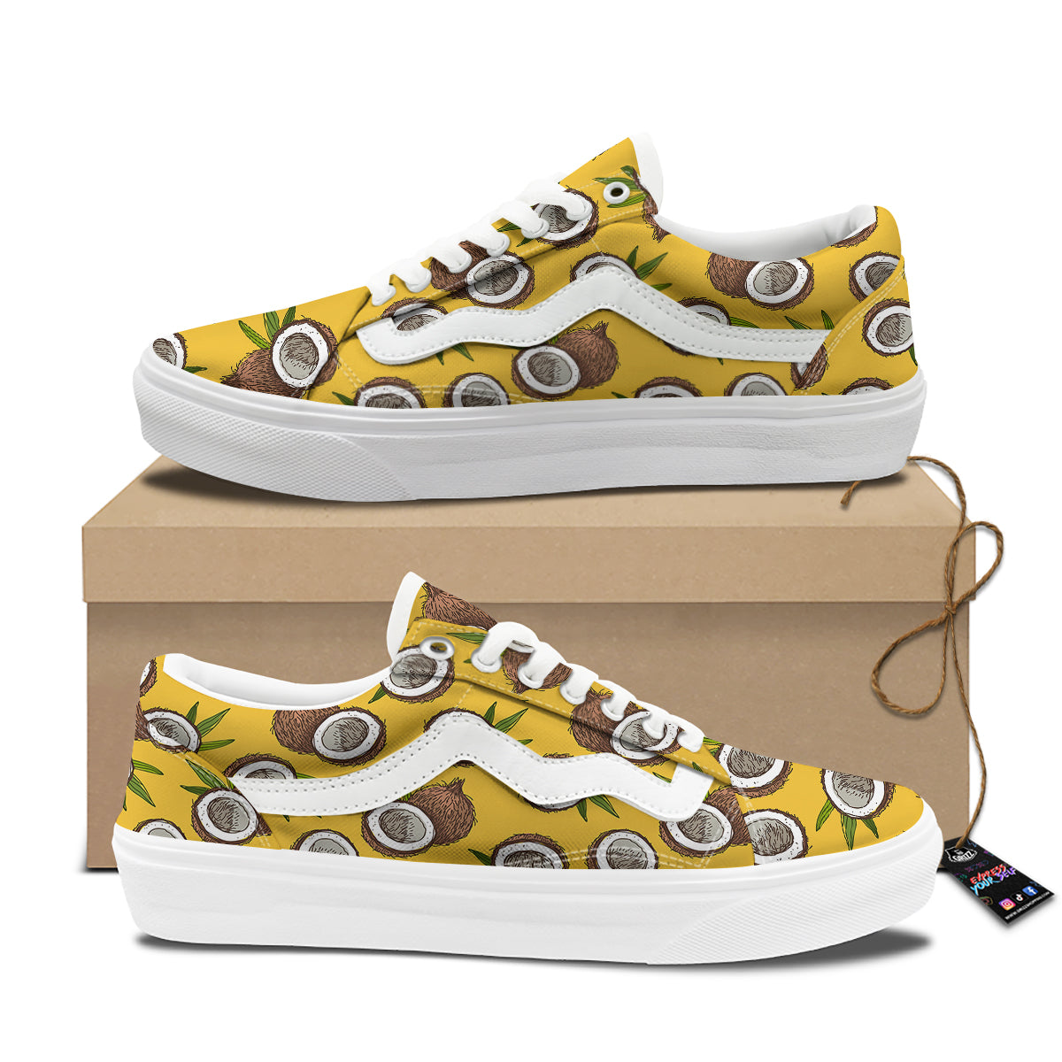 Coconut Yellow Print Pattern Skate Shoes-grizzshop